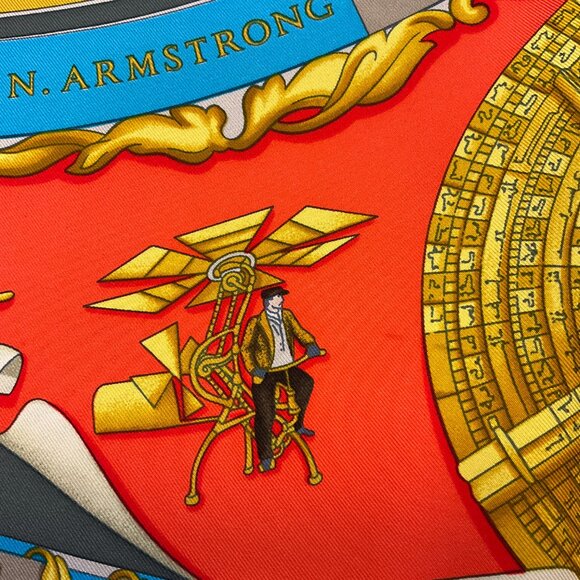 Hermes Red Multi Reves d’Espace Aircraft Print Square Silk Twill Scarf - Picture 7 of 10